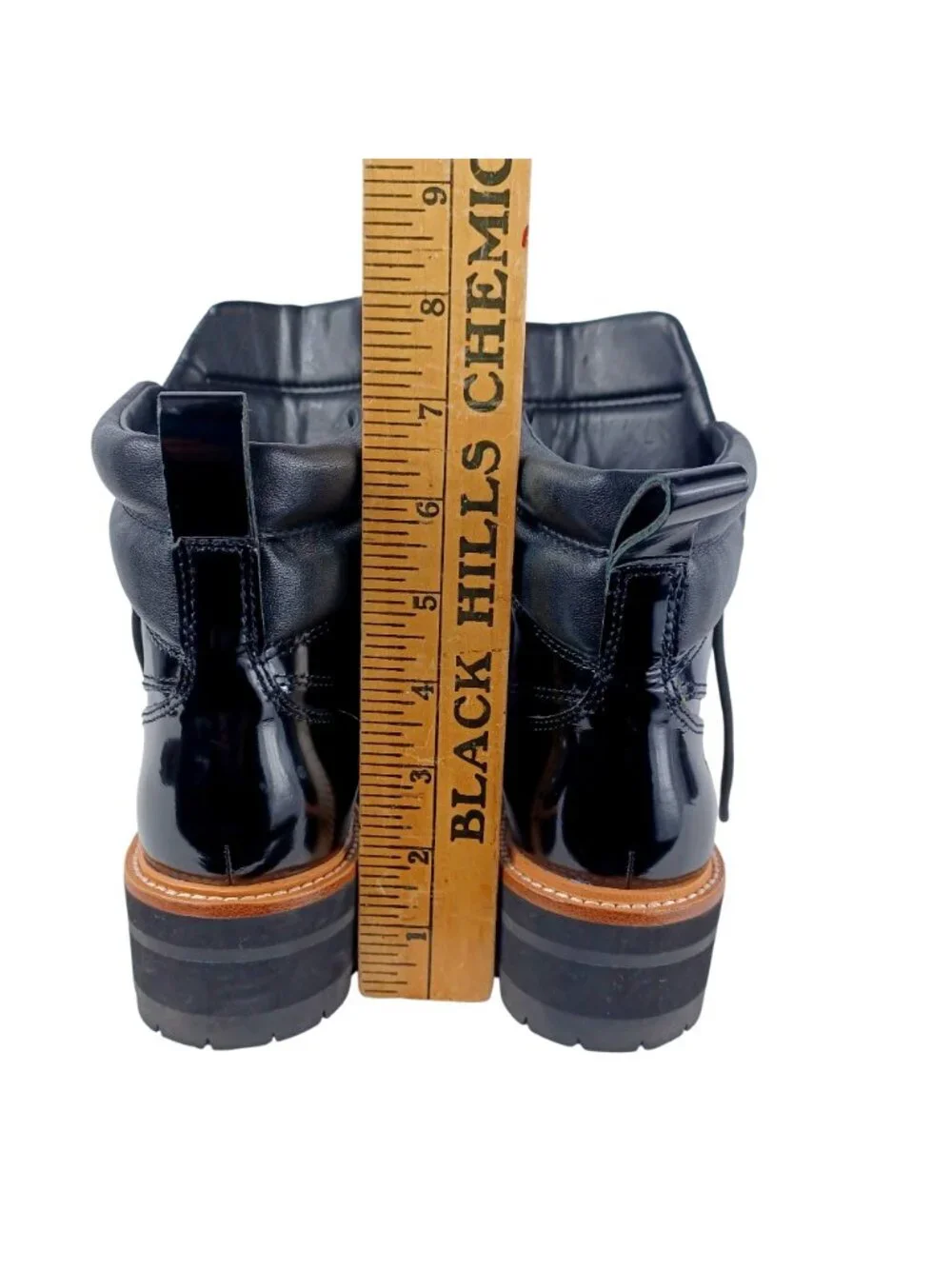 Marc Fisher Boots Lug Sole Ankle Lace Patent Leather Black Combat Women Size 6